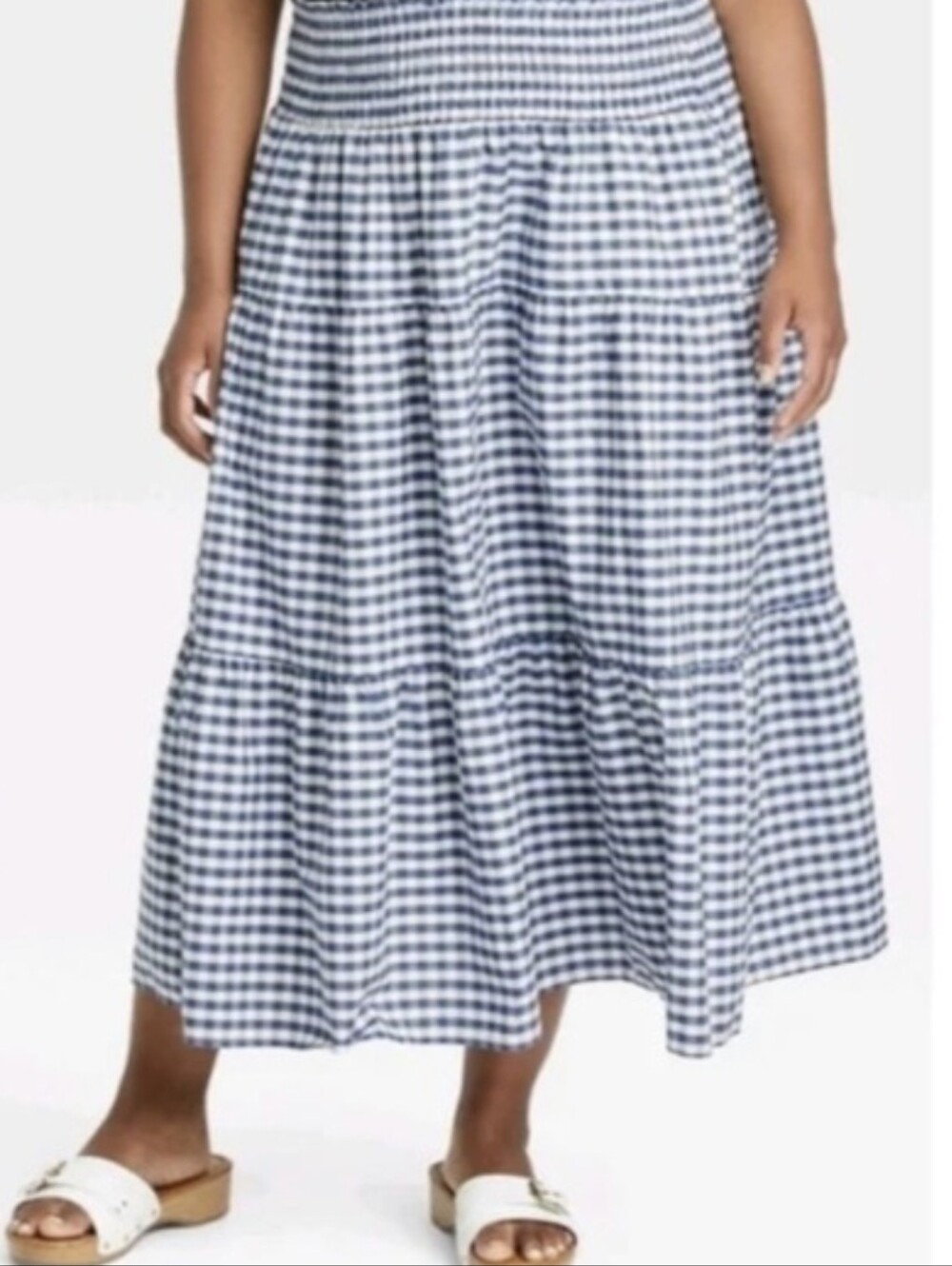Universal Thread Cotton Blue Gingham Tiered Midi Skirt Size Large - Picture 2 of 7